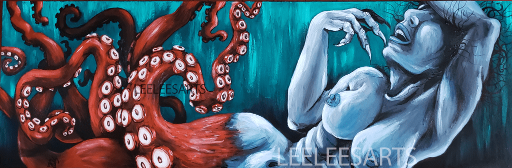 leeleesarts painting octopus lady octopus mermaid