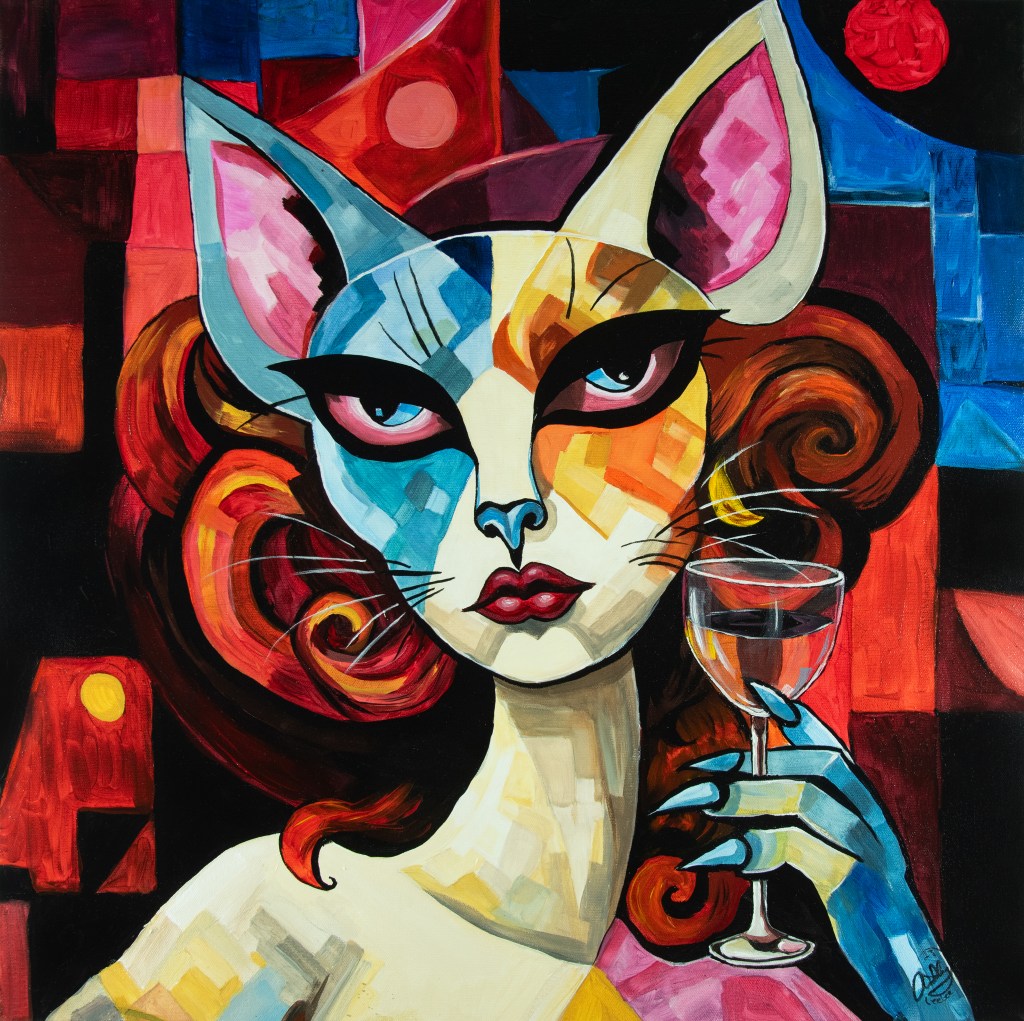 Abstract cubsim painting with vibrant colors by leeleesarts ashley baker, original hand-painted artwork available for commission