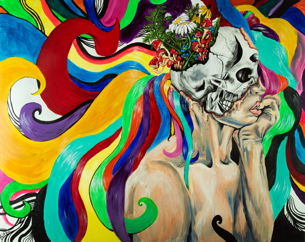 Abstract psychedelic painting with vibrant colors by leeleesarts ashley baker, original hand-painted artwork available for commission